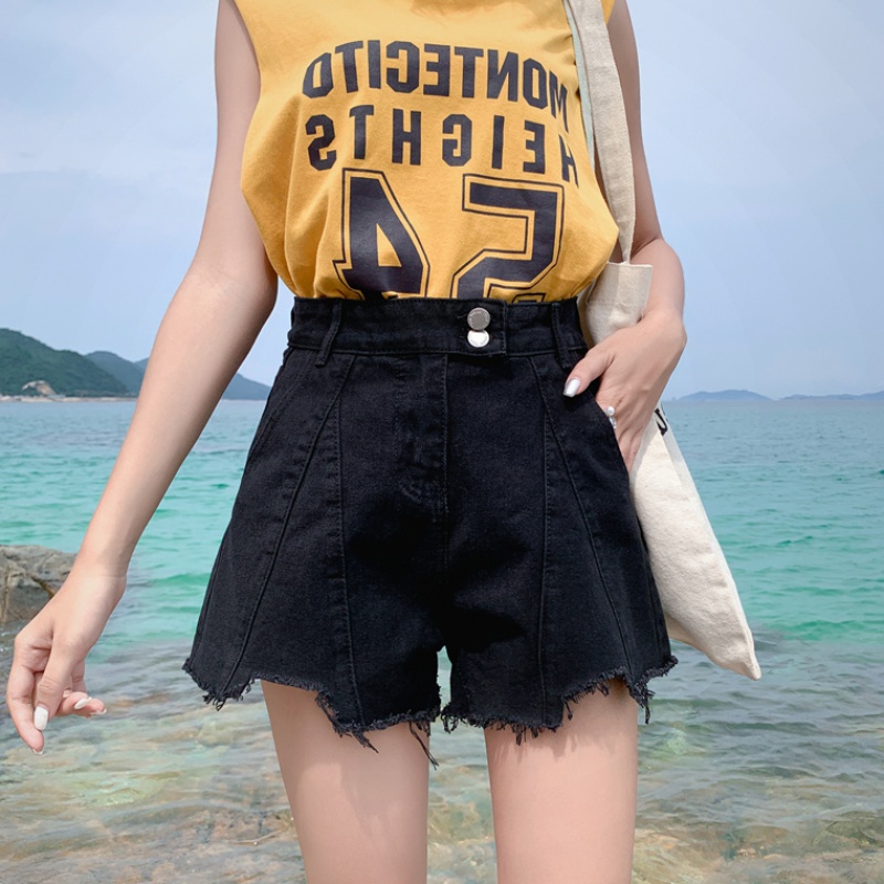 Big size fat mm denim shorts female summer fat girl version 00 pounds high waist thin student loose wide leg a word hot pants