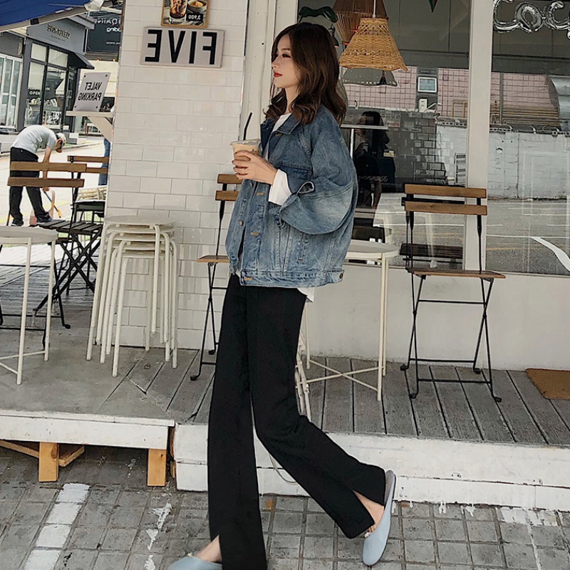 Black micro flared pants women's spring and autumn side open fork high waist hanging fashion thin chic slim straight casual small flared pants