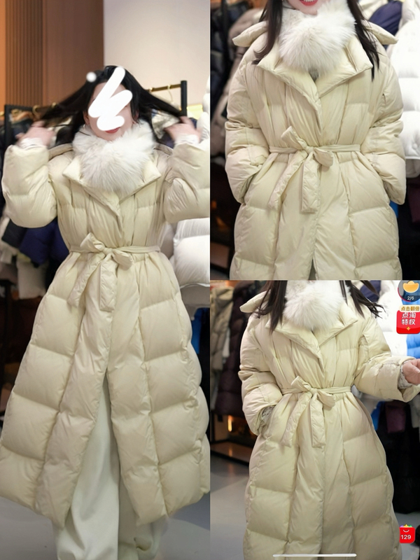 Suit Collar Magnetic Buckle Belt, Long Style, 95% White Duck Down, Brand Label Cut, Thickened, Slimming, Mid-Length down Jacket