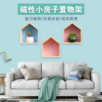 Nail-free magnetic attraction house type shelve wood marcaron containing box display shelf Decorative Wall Shelf