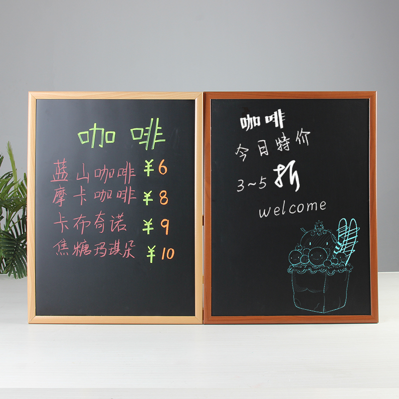 Wood Frame Blackboard Magnetic Hanging Small Blackboard Office Home Chalkboard Wall Chalk Writing Commercial Green Board Shop Display Board Message Board Home Children Instructional Fluorescent Handwriting Propaganda Advertising Exhibition Board