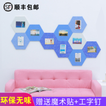 Back Gum Hexagon Felt Board Soft Wood Board Photo Wall Kindergarten Leave Message Board Custom Polygon Color DIY Creative Works Show Felt Wall Stickup Free to stick Home Wall Decoration