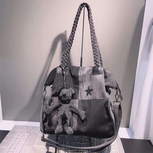 2023 new shoulder bag for women European and American style Oxford large bag simple retro portable crossbody bag mesh bag strap hanging ornament