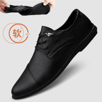 Men Business Casual Leather Leather Leather Soft Leather Soft Bottom Spring Summer Mens Shoes Youth 100 Hitch Black Leather Shoes Lace