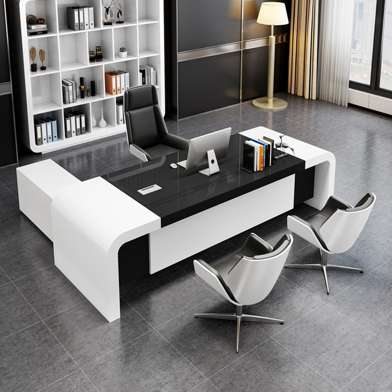 Modern Minimalist Boss Desk Baking Lacquered Fashion Black White President Manager Desk Chairs Combined Bandai Furniture