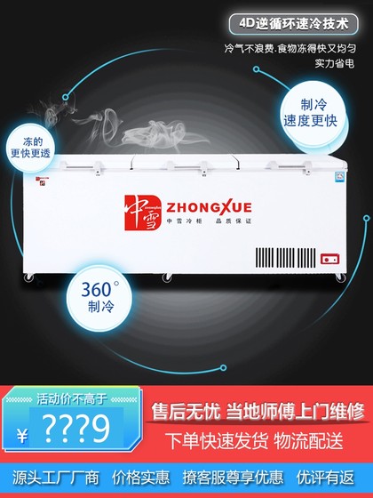 中雪卧式商用冰箱肉类冷冻柜冰柜冷藏冷柜单温速冻大容量双门急冻