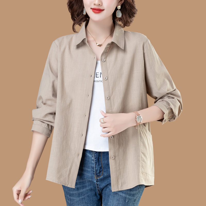 Women's Shirt 2026 New Spring and Autumn Long-Sleeved Loose Large Size Pure Cotton Shirt Middle-Aged Mother All-Cotton Lapel Top