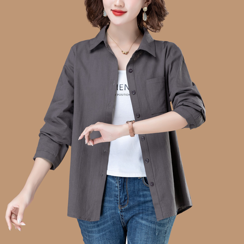 Middle-Aged Mother's Pure Cotton Shirt, Women's Long-Sleeved Spring and Autumn 2026 New Loose Large Size Shirt, All-Cotton Collared Top