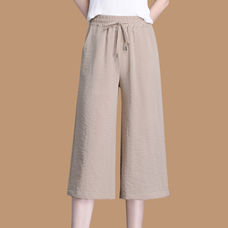 Middle-Aged Mother's Wide-Leg Pants, Women's Summer 2026 New Thin Style, Loose Fit, Plus Size, Fat mm Six-Point Pants