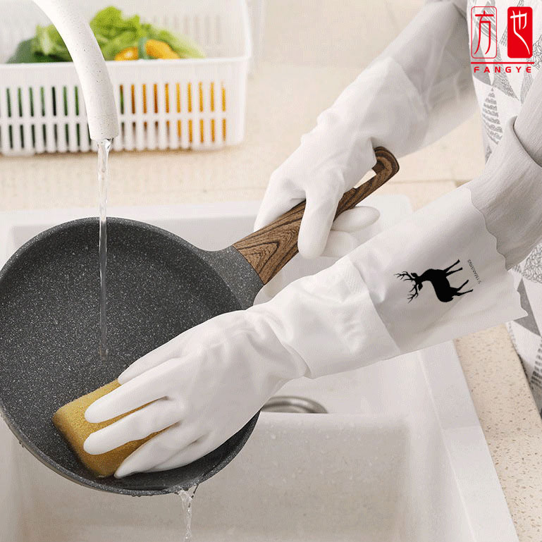 Winter fleece dishwashing gloves women's rubber latex kitchen durable laundry plastic cleaning housework waterproof and antifouling