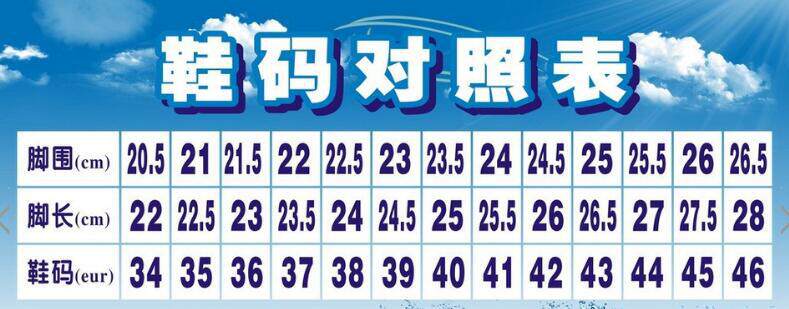 Таблица сравнения кода обуви