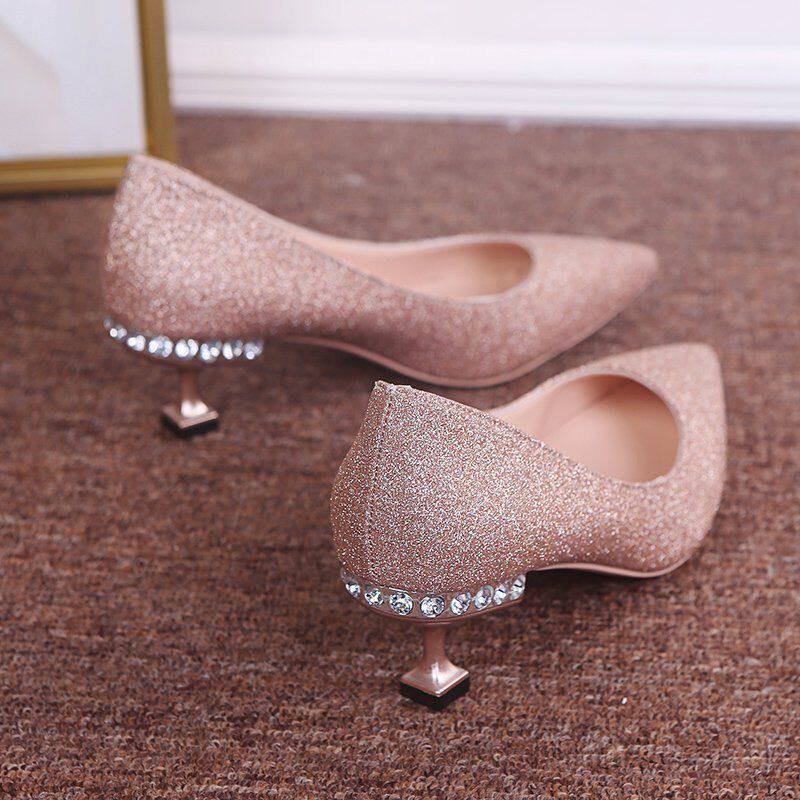 High heels wedding photos light color low waist photo high heels single shoes women 2021 new style with evening dress autumn shoes