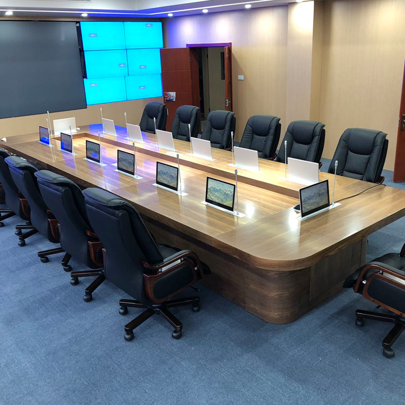 Large Solid Wood Paint Intelligent Conference Table Long Table Aperitized Conference System Lift Screen Display Office Strip Table