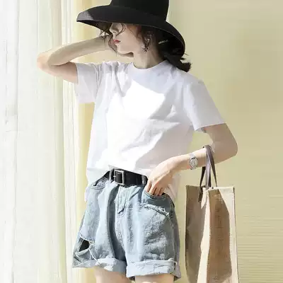 White T-shirt women's short sleeve loose semi-high collar base shirt with Korean version of cotton Joker half sleeve coat spring summer tide