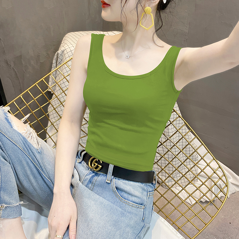 Round Neck Camisole for Women 2026 New Avocado Green Beautiful Back Pure Cotton Sleeveless Outerwear Chic Base Top