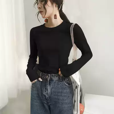 Autumn and winter bottoming shirt women's long-sleeved T-shirt pure cotton tight-fitting inner round neck spring and autumn 2021 new all-match autumn coat top