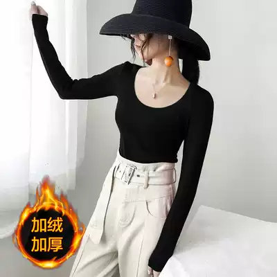 Autumn and winter plus velvet thickened bottoming shirt women's long-sleeved T-shirt 2020 new round neck inner tie autumn clothes tight T-shirt top