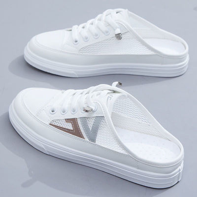 女士夏季包头半拖鞋小白鞋凉鞋凉拖休闲女鞋