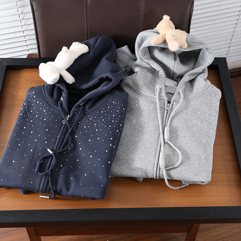 Little Fairy Highly Recommends! Sparkling Galaxy Rhinestone Bear Plush Loose Hoodie Sweatshirt Jacket for Women