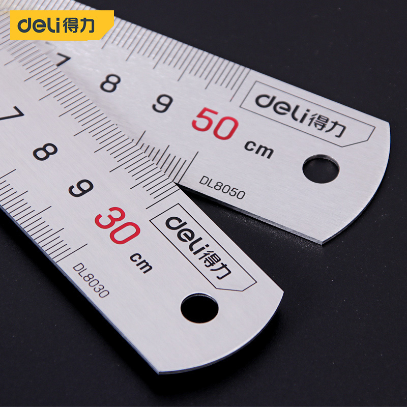 Deli stainless steel ruler steel ruler 1 m 15 20 30 50 cm thickened 1.5 m 2 m long steel plate ruler iron ruler