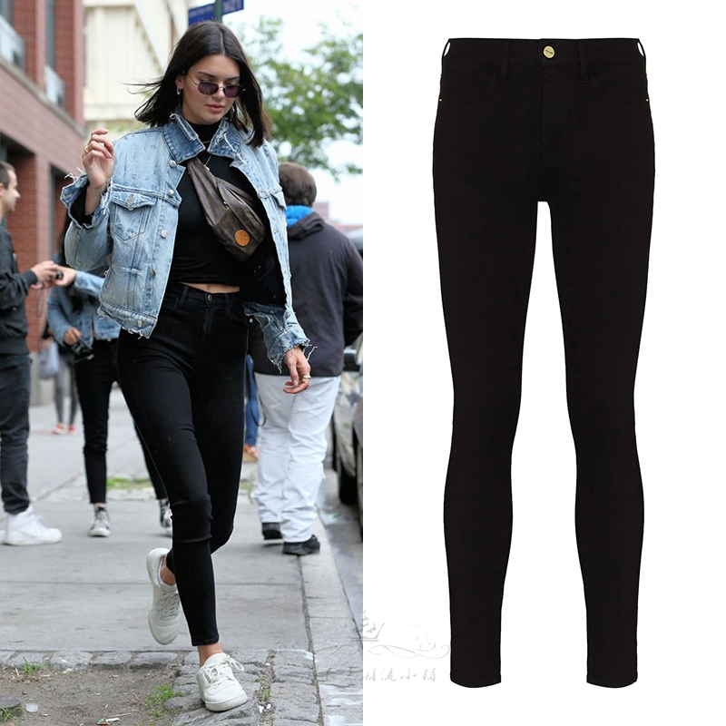 American Frame Denim Small Footed Jeans Woman High Waist Tight Black Display Slim 90% Elastic Pencil Pants-Taobao