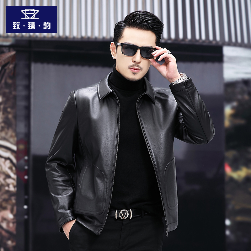 Henning Genuine Leather Leather Clothing Male short Overturning Head Layer Pure Cow Leather Jacket Men's Spring Autumn Thin middle aged casual jacket