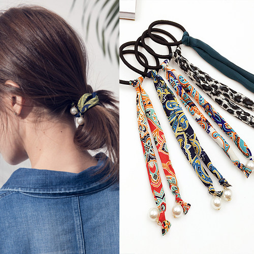 Korea Dongdaemun totem color disc hair vessel pearl hair ring head rope Korean version tie hair ornament rubber band hair rope