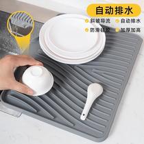 Sink diversion slope drainage mat household large kitchen countertop mat silicone drain mat tableware insulation anti-slip mat