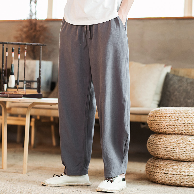 Chinese wind cotton men pants summer light broad legs pants loose men's linen casual pants men's large size pants