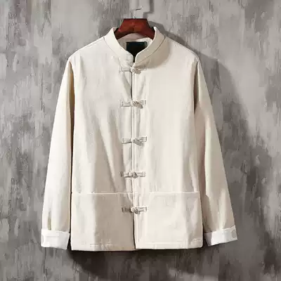 Chinese style Tang suit Hanfu Chinese style men's retro costume Coats cotton and linen jacket ethnic embroidery Zen clothing linen top