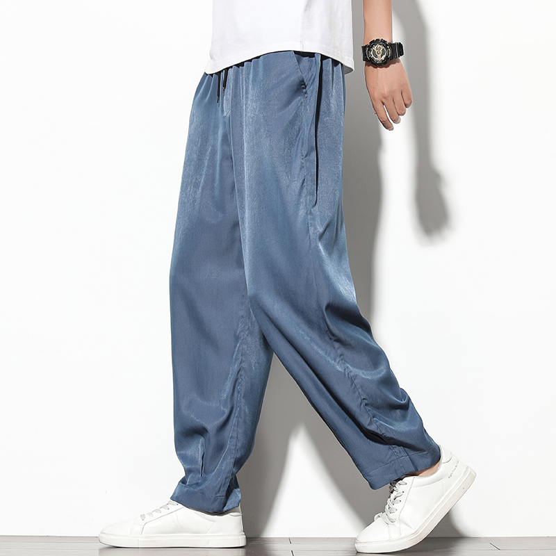 Chinese style men's ultra-thin ice silk wide-leg pants men's summer casual pants Tencel harem pants large size trousers men's pants
