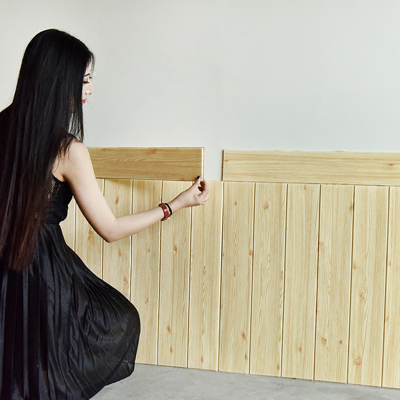 3D three-dimensional wood grain wallpaper self-adhesive waterproof moisture-proof restaurant restaurant hotel wall skirt foam sticker log color wallpaper self-adhesive