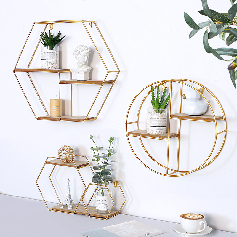 Nordic ins style wall decoration dining room milk tea shop wall shelf free punch creative wall hanging storage shelf