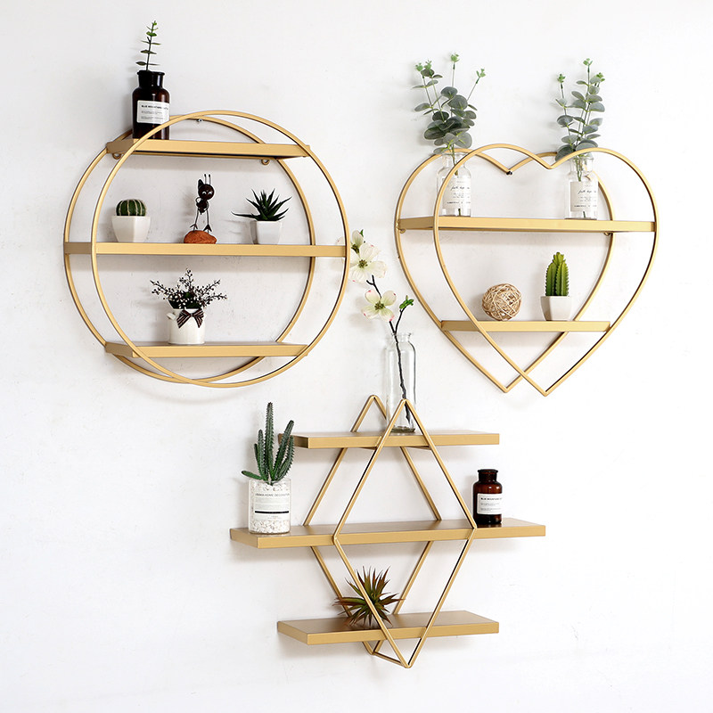 Nordic wall Wall Racks Hairdresden Beauty Salon Beauty Shop Wall-mounted Iron Art TV Background Wall Dining Hall Decoration Shelf