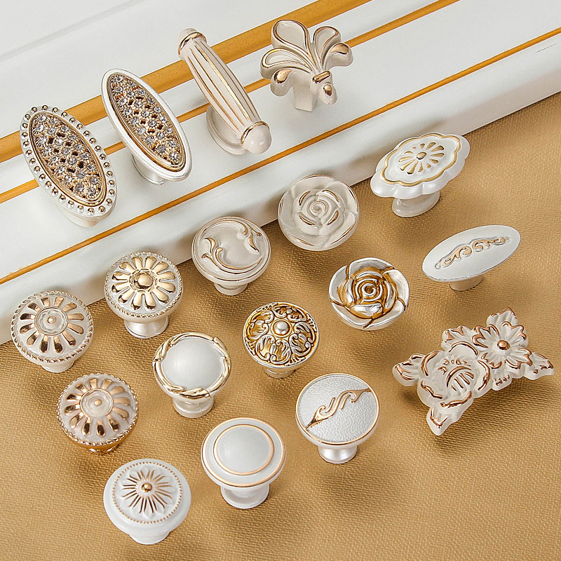 European style ivory white silver overall cabinet cabinet wardrobe door round handle modern minimalist drawer single hole small handle American style