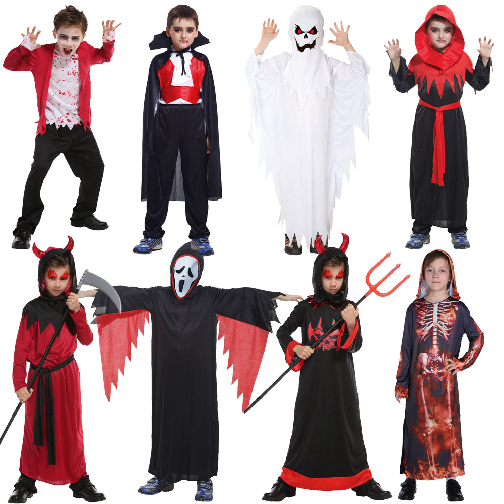 Halloween Children's Costume Balls Party Stage Performance Boy Cos Death Ghost Hell Emissary Clothes