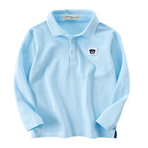 Boys long-sleeved shirt a blue polo shirt children turndown collar cotton base shirt blouse chun qiu kuan zhong da tong Western Style 8