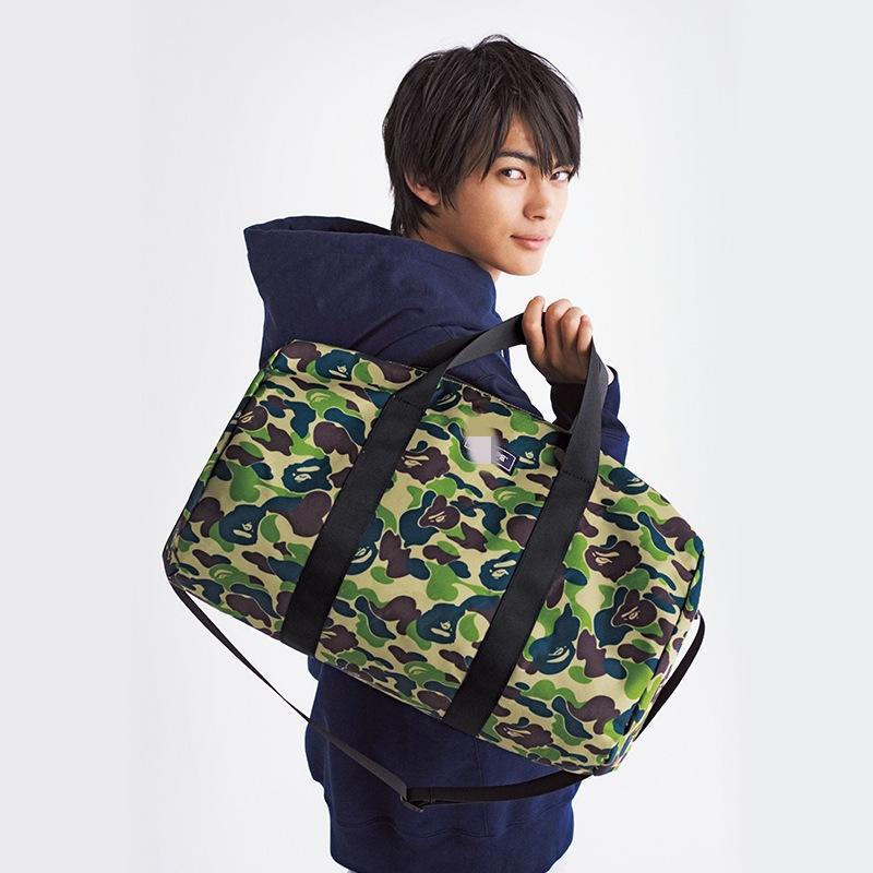 Original Bape Japanese Magazine Supplement Ape Head Camouflage Waterproof Cylindrical Large Capacity Crossbody Bag Travel Handbag Sports Bag