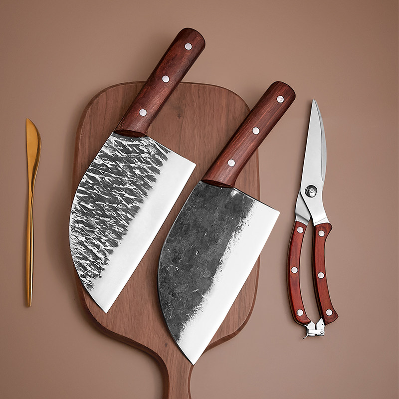 Kitchen knife knife kitchen household set combination three-piece set manual forging sliced ​​meat chop chop bone knife chicken bone scissors