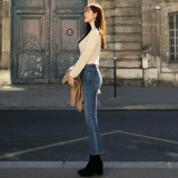 Флисовые демисезонные джинсы с начесом, штаны, леггинсы, приталенный комбинезон, коллекция 2022, свободный прямой крой, высокая талия, в обтяжку