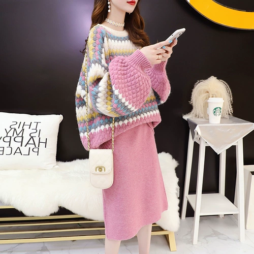 Модный комплект, свитер, осенний, коллекция 2022, в стиле Шанель, свободный крой, в западном стиле