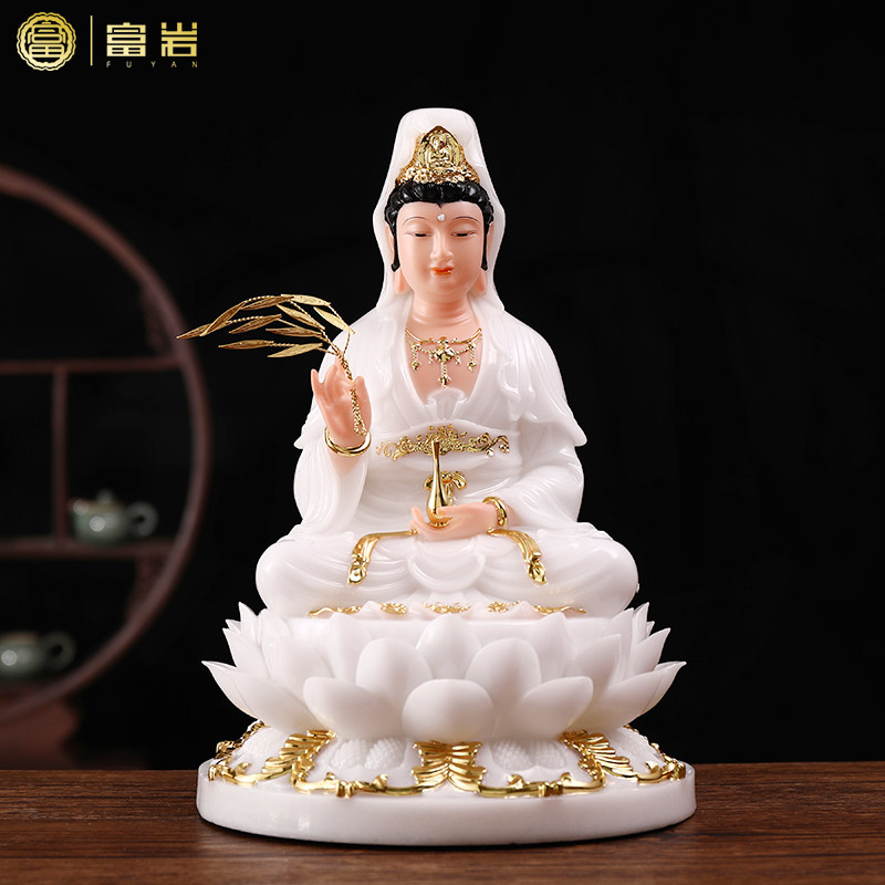 White marble Guanyin Buddha statue dedicated to household ornaments 12 inches Nanhai Guanshiyin Bodhisattva home dripping Guanyin lady