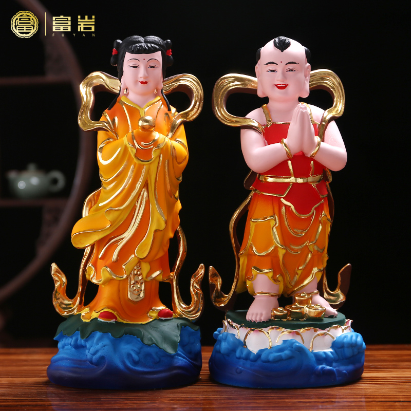 Golden boy and jade girl ornaments are dedicated to household wealth, good fortune, boy, dragon girl, home living room, resin Buddha statue, boy, boy and girl
