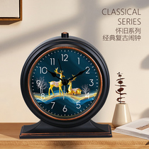 Table clock retro new Chinese style living room desktop clock desktop home clock ornaments alarm clock bedroom bedside alarm clock