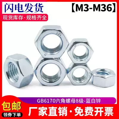 Grade 8 GB6170 plated blue and white zinc hexagon nut nut M6M8M10M12M14M16M20M22M24M30M42