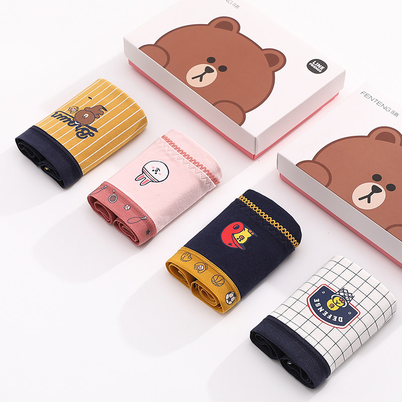 Fentem Brown Bear Joint Briefs Female Pure Cotton Antibacterial Mid-Waist Breathable Cute Teenage Girl's Day Student Triangle Shorts