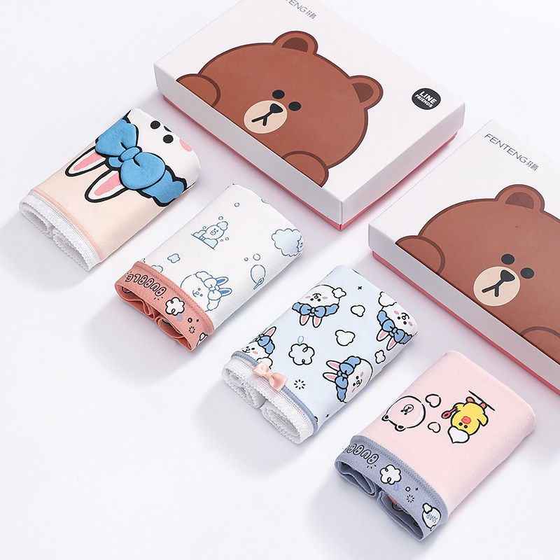 (Brown Bear Joint) Fentenpants Women's Pure Cotton Antibacterial Cartoon Mid-Waist Cute Day Ensemble Teenage Girl Triangle Pants