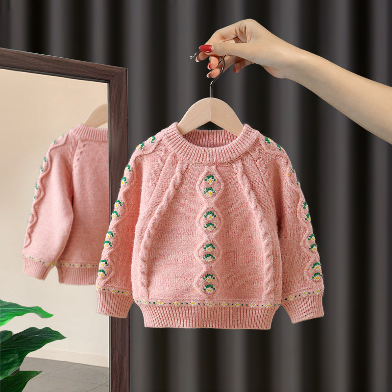 Girl's sweater jacket head winter 2023 new ocean gas children thickening needle weaselweaters baby clothes winter child load tide-Taobao