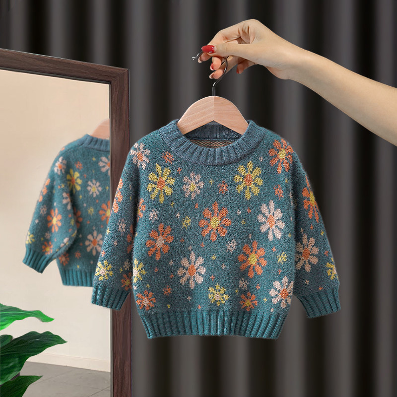 Girls sweater winter 2023 new top sweater sweater children's clothing foreign style fashionable baby winter clothes