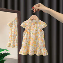 Girl National style cheongsam dress summer 2021 new foreign style summer children Hanfu children Girl dress dress